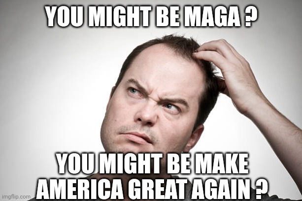 confused | YOU MIGHT BE MAGA ? YOU MIGHT BE MAKE AMERICA GREAT AGAIN ? | image tagged in confused | made w/ Imgflip meme maker