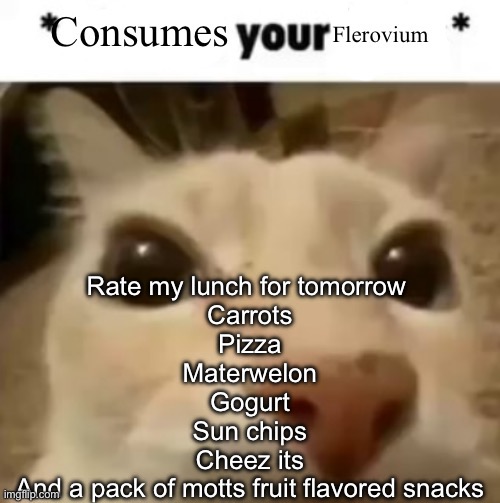 Yakko consumes your flerovium | Rate my lunch for tomorrow 

Carrots
Pizza
Materwelon
Gogurt
Sun chips
Cheez its
And a pack of motts fruit flavored snacks | image tagged in yakko consumes your flerovium | made w/ Imgflip meme maker