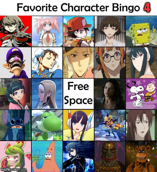 favorite character bingo 4 | 4 | image tagged in favorite character bingo 4,favorites,bingo,video games,cartoons,anime | made w/ Imgflip meme maker