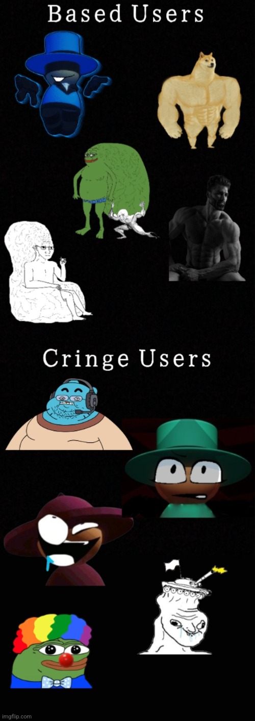 Just remade my based users vs cringe users template (Fries: W so big, I had to finish it with an omp!) | image tagged in based users vs cringe users shadow_benoitx style v2 | made w/ Imgflip meme maker