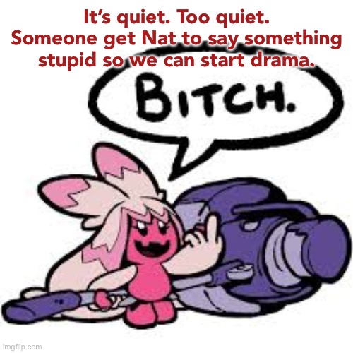 tinkaton bitch | It’s quiet. Too quiet. Someone get Nat to say something stupid so we can start drama. | image tagged in tinkaton bitch | made w/ Imgflip meme maker