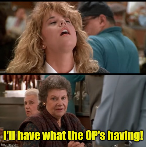 When Harry Met Sally | I'll have what the OP's having! | image tagged in when harry met sally | made w/ Imgflip meme maker