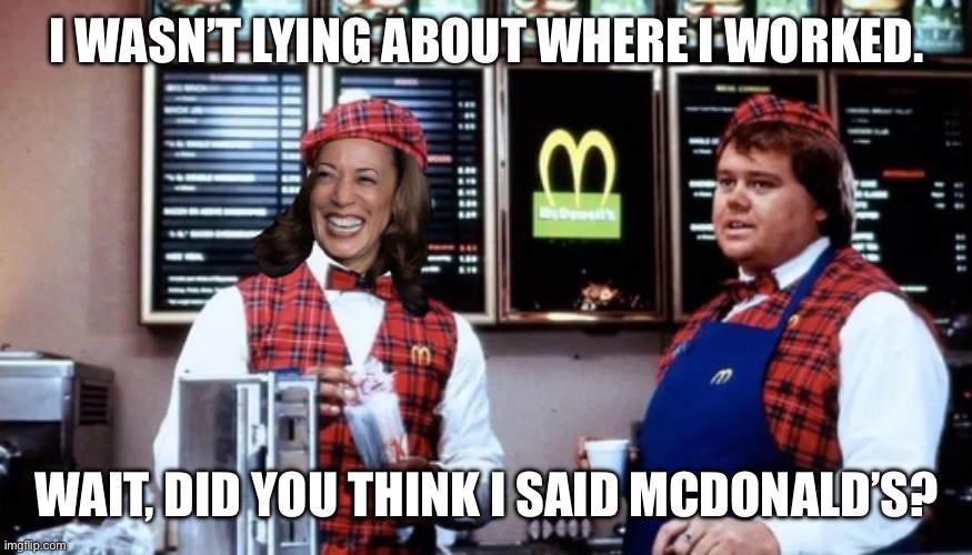 Kamala McDowell’s Career | I WASN’T LYING ABOUT WHERE I WORKED. WAIT, DID YOU THINK I SAID MCDONALD’S? | image tagged in mcdonalds,kamala harris | made w/ Imgflip meme maker