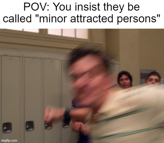 haha woodchipper go brrr | POV: You insist they be called "minor attracted persons" | image tagged in flash thompson punch,minor attracted persons,pedophile | made w/ Imgflip meme maker