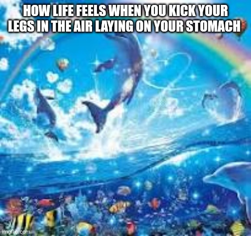 How life feels when: | HOW LIFE FEELS WHEN YOU KICK YOUR LEGS IN THE AIR LAYING ON YOUR STOMACH | image tagged in how life feels when | made w/ Imgflip meme maker