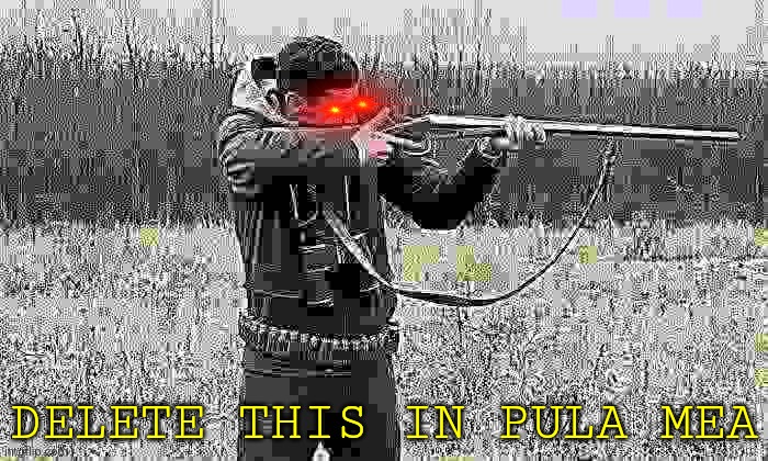 Florinel Coman with his shotgun | DELETE THIS IN PULA MEA | image tagged in florinel coman with his shotgun | made w/ Imgflip meme maker