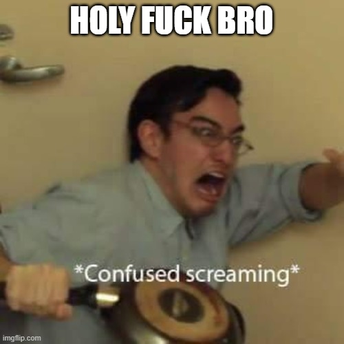 filthy frank confused scream | HOLY FUCK BRO | image tagged in filthy frank confused scream | made w/ Imgflip meme maker