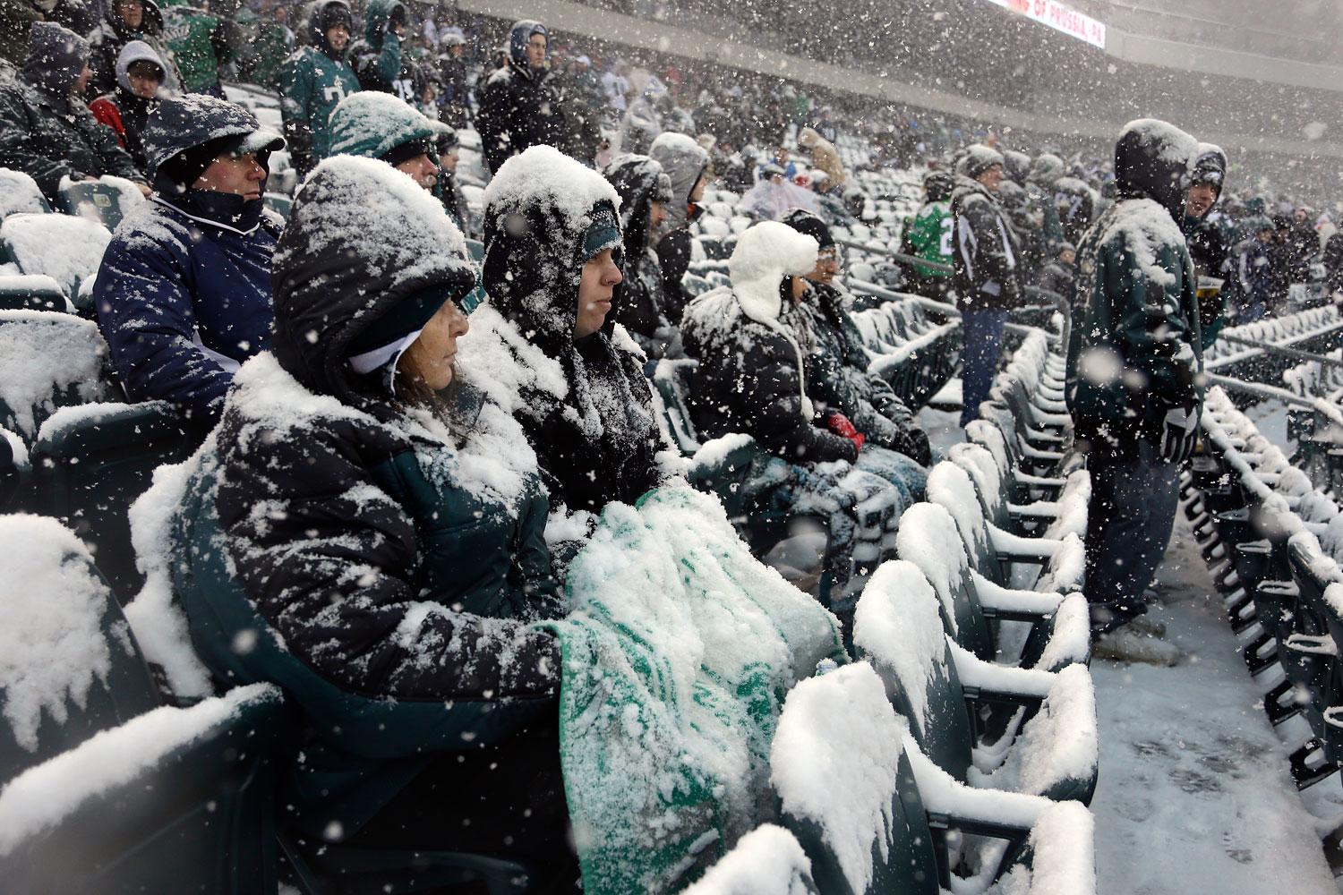 Sports Fans brave the snow Blank Meme Template