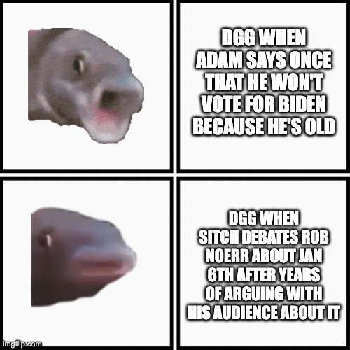 Grid 4x4 | DGG WHEN ADAM SAYS ONCE THAT HE WON'T VOTE FOR BIDEN BECAUSE HE'S OLD; DGG WHEN SITCH DEBATES ROB NOERR ABOUT JAN 6TH AFTER YEARS OF ARGUING WITH HIS AUDIENCE ABOUT IT | image tagged in grid 4x4 | made w/ Imgflip meme maker