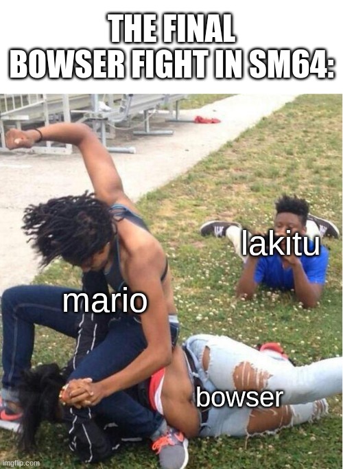 real? | THE FINAL BOWSER FIGHT IN SM64:; lakitu; mario; bowser | image tagged in guy recording a fight | made w/ Imgflip meme maker