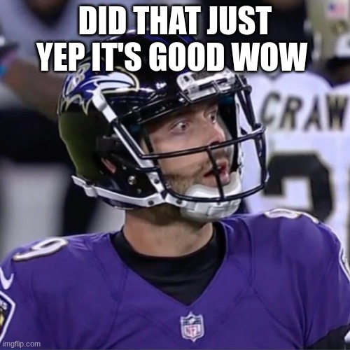 Justin Tucker | DID THAT JUST YEP IT'S GOOD WOW | image tagged in justin tucker | made w/ Imgflip meme maker