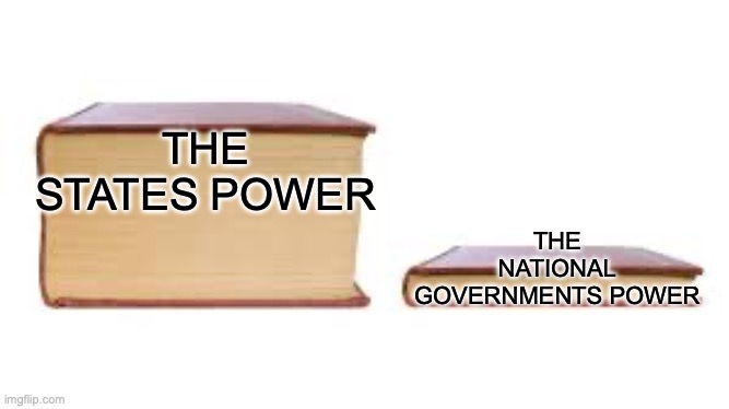 Big book small book | THE STATES POWER; THE NATIONAL GOVERNMENTS POWER | image tagged in big book small book | made w/ Imgflip meme maker