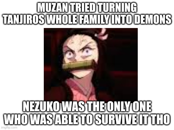 MUZAN TRIED TURNING TANJIROS WHOLE FAMILY INTO DEMONS; NEZUKO WAS THE ONLY ONE WHO WAS ABLE TO SURVIVE IT THO | made w/ Imgflip meme maker