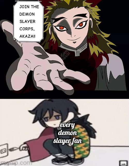 every demon slayer fan | image tagged in kny meme,tomioka fork in outlet | made w/ Imgflip meme maker