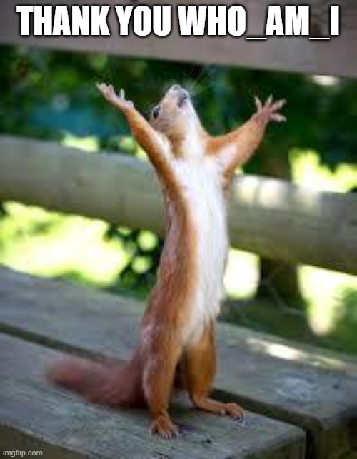 Praise Squirrel | THANK YOU WHO_AM_I | image tagged in praise squirrel | made w/ Imgflip meme maker