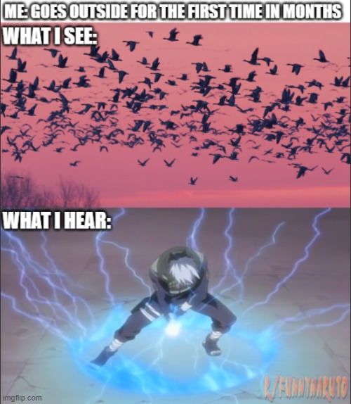 The chirp of a thousand birds | image tagged in chidori,kakashi,birds | made w/ Imgflip meme maker