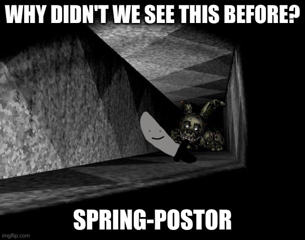 Oops | WHY DIDN'T WE SEE THIS BEFORE? SPRING-POSTOR | image tagged in fnaf 3 | made w/ Imgflip meme maker