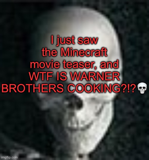 . | I just saw the Minecraft movie teaser, and WTF IS WARNER BROTHERS COOKING?!?💀 | image tagged in skull | made w/ Imgflip meme maker