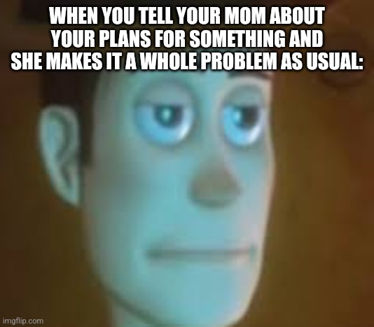 Just wanted to say I might choose another program for high school but no, you just have to say something against it. | WHEN YOU TELL YOUR MOM ABOUT YOUR PLANS FOR SOMETHING AND SHE MAKES IT A WHOLE PROBLEM AS USUAL: | image tagged in disappointed woody | made w/ Imgflip meme maker