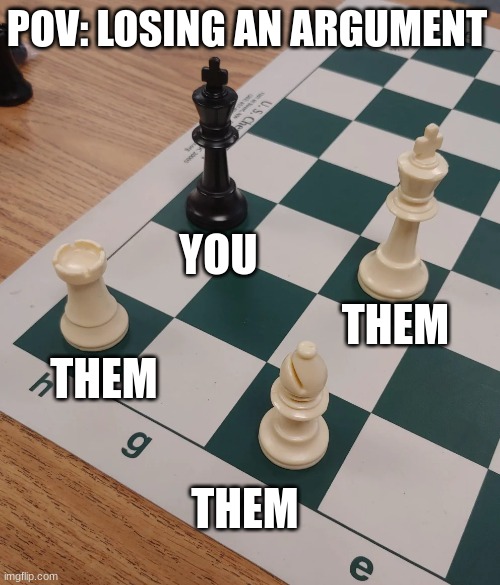 Checkmate | POV: LOSING AN ARGUMENT; YOU; THEM; THEM; THEM | image tagged in checkmate | made w/ Imgflip meme maker