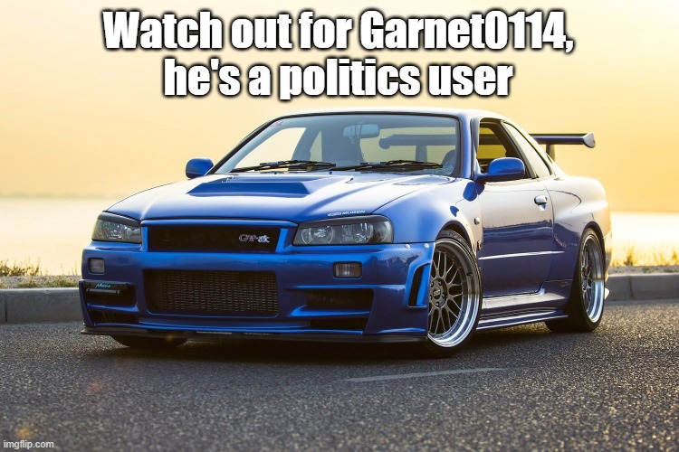 Skyline R34 | Watch out for Garnet0114, he's a politics user | image tagged in skyline r34 | made w/ Imgflip meme maker