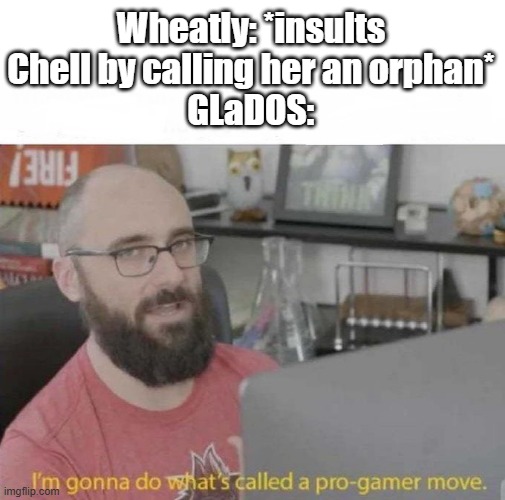 Pro Gamer move | Wheatly: *insults Chell by calling her an orphan*
GLaDOS: | image tagged in pro gamer move,portal 2 | made w/ Imgflip meme maker