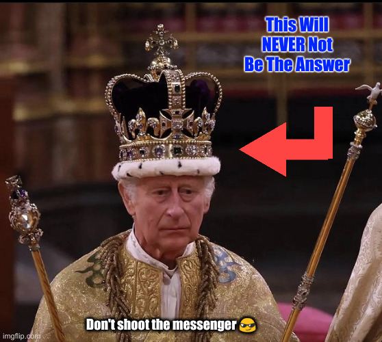 King Charles Crown | This Will NEVER Not Be The Answer Don't shoot the messenger ? | image tagged in king charles crown | made w/ Imgflip meme maker