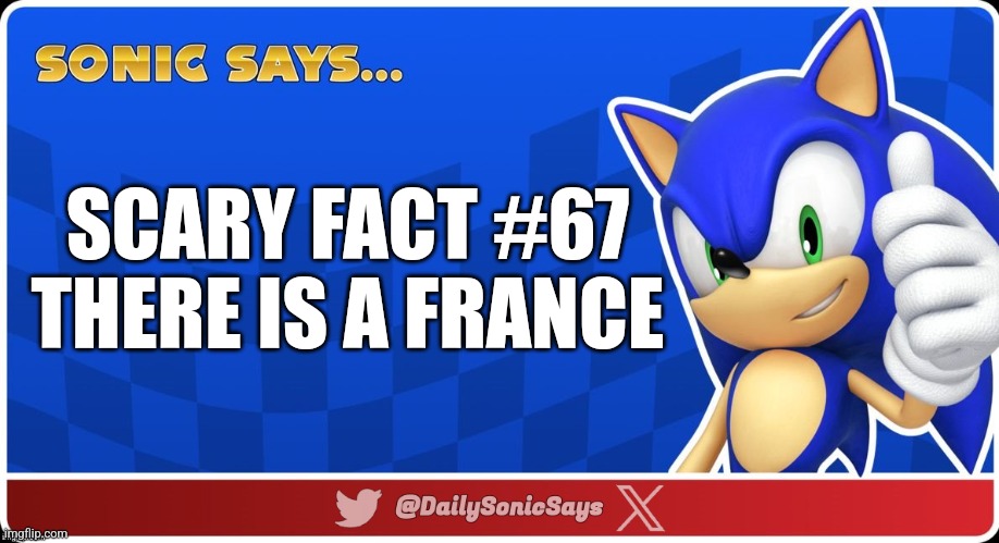 Sonic Says #29 | SCARY FACT #67

THERE IS A FRANCE | image tagged in sonic says v3 | made w/ Imgflip meme maker