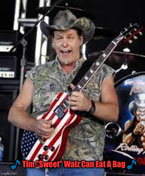 ted nugent | ? Tim "Sweet" Walz Can Eat A Bag ? | image tagged in ted nugent | made w/ Imgflip meme maker