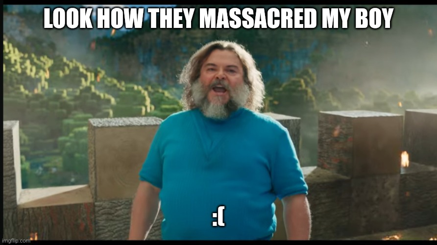 Why | LOOK HOW THEY MASSACRED MY BOY; :( | image tagged in jack black steve | made w/ Imgflip meme maker