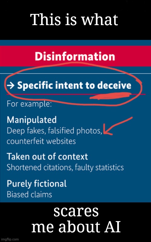 What Scares Me About AI in Social Media | This is what; scares me about AI | image tagged in social media,artificial intelligence,disinformation,fake news | made w/ Imgflip meme maker