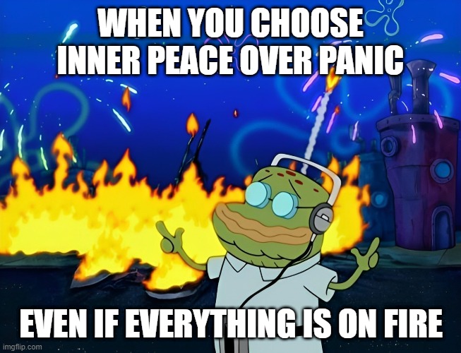 inner peace | WHEN YOU CHOOSE INNER PEACE OVER PANIC; EVEN IF EVERYTHING IS ON FIRE | image tagged in memes | made w/ Imgflip meme maker