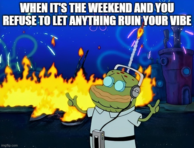 weekend | WHEN IT'S THE WEEKEND AND YOU REFUSE TO LET ANYTHING RUIN YOUR VIBE | image tagged in memes | made w/ Imgflip meme maker