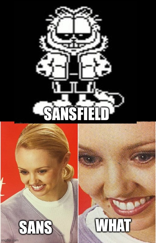 Guys tell me what the hell is this | SANSFIELD; SANS; WHAT | image tagged in wait what | made w/ Imgflip meme maker