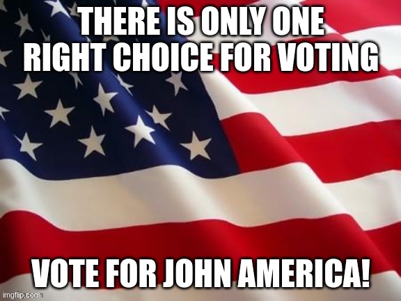 Flag | THERE IS ONLY ONE RIGHT CHOICE FOR VOTING; VOTE FOR JOHN AMERICA! | image tagged in flag | made w/ Imgflip meme maker