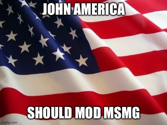 American flag | JOHN AMERICA; SHOULD MOD MSMG | image tagged in american flag | made w/ Imgflip meme maker