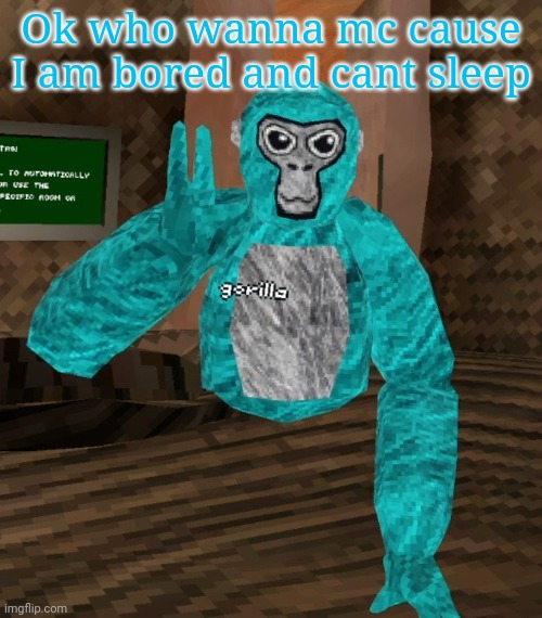 Monkey | Ok who wanna mc cause I am bored and cant sleep | image tagged in monkey | made w/ Imgflip meme maker