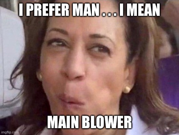 Kamala Harris | I PREFER MAN . . . I MEAN MAIN BLOWER | image tagged in kamala harris | made w/ Imgflip meme maker