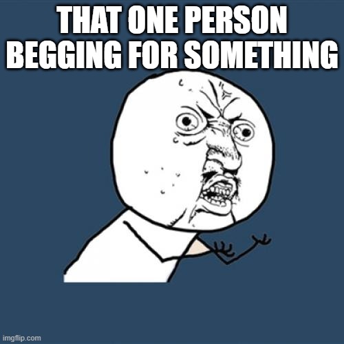 gyat | THAT ONE PERSON BEGGING FOR SOMETHING | image tagged in memes,y u no | made w/ Imgflip meme maker