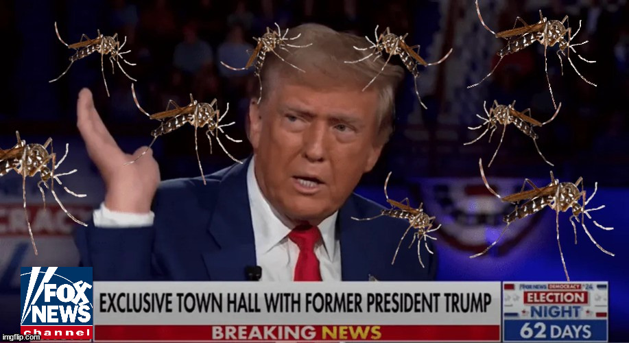 Trump getting bugged FOX | image tagged in trump getting bugged fox,trump hates,mosquitoes,maga mosquitoes,foxaganda,insect politics | made w/ Imgflip meme maker