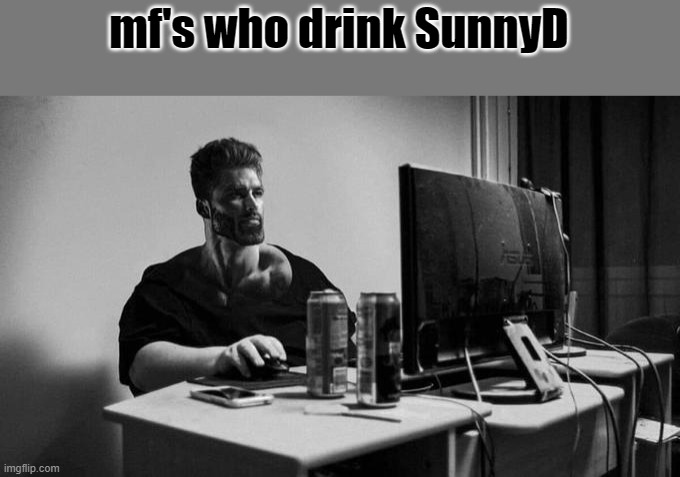 Gigachad On The Computer | mf's who drink SunnyD | image tagged in gigachad on the computer | made w/ Imgflip meme maker