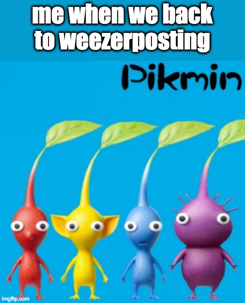 Pikmin | me when we back to weezerposting | image tagged in pikmin | made w/ Imgflip meme maker