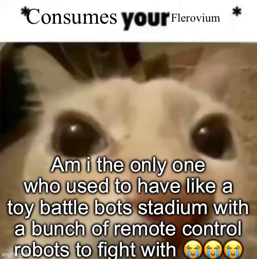 Yakko consumes your flerovium | Am i the only one who used to have like a toy battle bots stadium with a bunch of remote control robots to fight with 😭😭😭 | image tagged in yakko consumes your flerovium | made w/ Imgflip meme maker