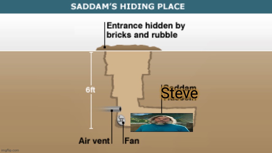 Saddam's Hiding Place | Steve | image tagged in saddam's hiding place | made w/ Imgflip meme maker