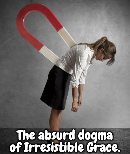 Absurd Dogma | The absurd dogma; of Irresistible Grace. | image tagged in calvinism,reformed theology,the spirit can't resist but the soul can,puppet theology,arminian,absurd dogma | made w/ Imgflip meme maker