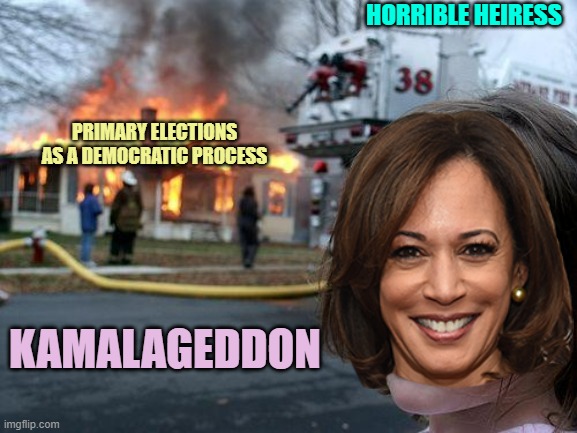 The Cream Always Rises To The Top - Horrible Heiress of Neo-Marxism | HORRIBLE HEIRESS; PRIMARY ELECTIONS
AS A DEMOCRATIC PROCESS; KAMALAGEDDON | image tagged in disaster girl,kamala harris,politics,democracy,the constitution,karl marx | made w/ Imgflip meme maker