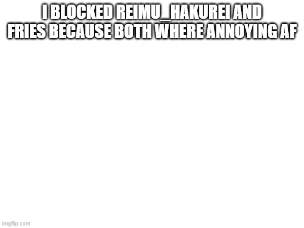 I BLOCKED REIMU_HAKUREI AND FRIES BECAUSE BOTH WHERE ANNOYING AF | made w/ Imgflip meme maker