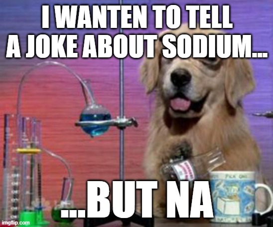 yes | I WANTEN TO TELL A JOKE ABOUT SODIUM... ...BUT NA | image tagged in science dog | made w/ Imgflip meme maker