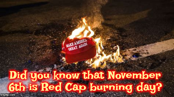 Red Cap Burning Day | image tagged in red cap burning day,maga is doa,bye trump leave the country,trump goes to prison,maga bon fire | made w/ Imgflip meme maker