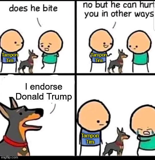 Even the dog... | Tampon Tim; Tampon Tim; I endorse Donald Trump; Tampon Tim | image tagged in walz,family,supporting,president trump | made w/ Imgflip meme maker